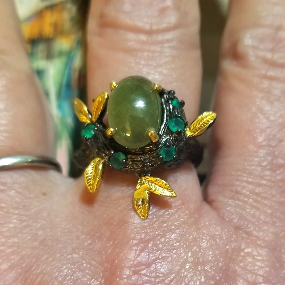 VTG Jade Chrome Diopside Gold & Sterling Artisan Ring - Picture 8 of 8